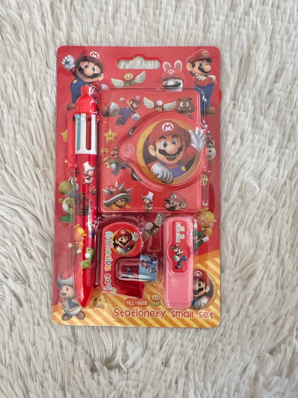 Mario Bros Stationery Set multicolored pen, highlighter decorative tape notebook
